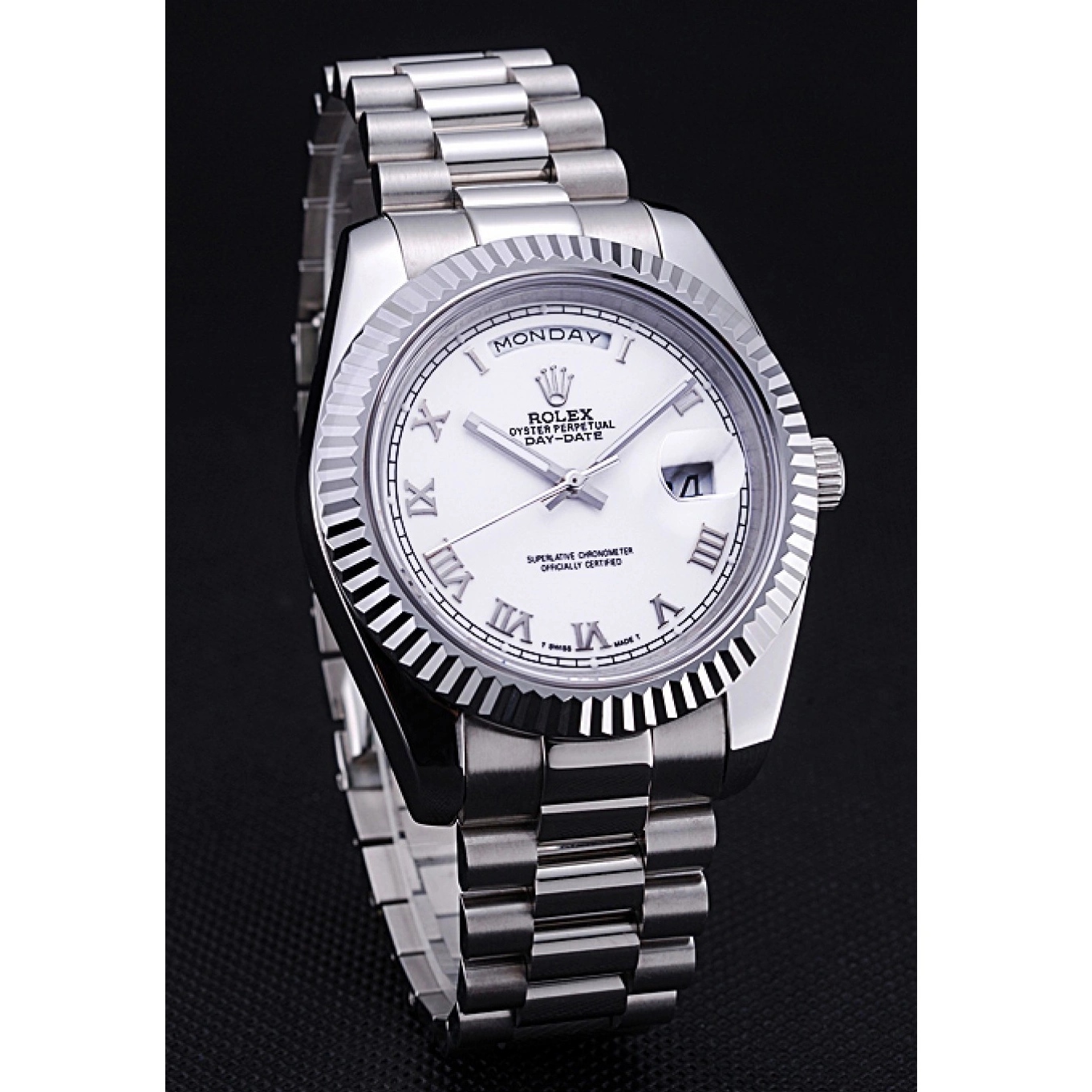 Best AAA Replica Sites Dial Steel Rolex Day-Date White Bracelet Stainless 622547 0527